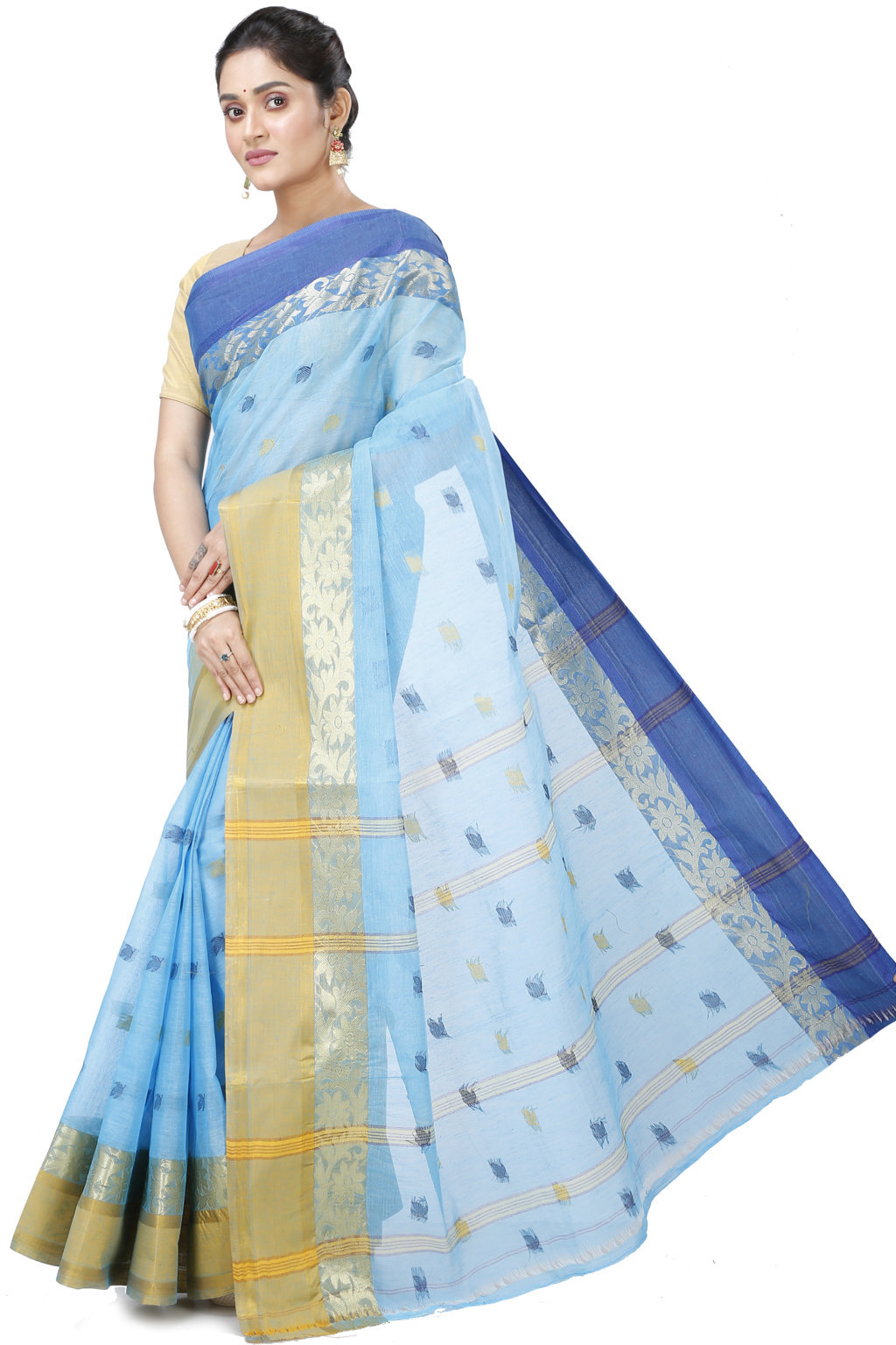 Sky Blue Pure Cotton Geena Tant Saree (198)